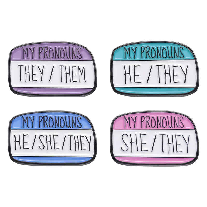 My Pronouns They Them He She Brooch Enamel Pins Funny Colorful Stripe Dialog Backpack Shirt Collar Badge Jewelry Gifts Qme set