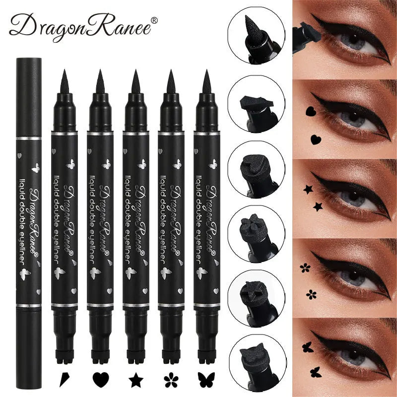 2 IN 1 Butterfly Seal Eyeliner Pen Star Moon Stamp Long-Lasting Waterproof Black Liquid Eye Liner Pencil Eyes Makeup Cosmetic Qme