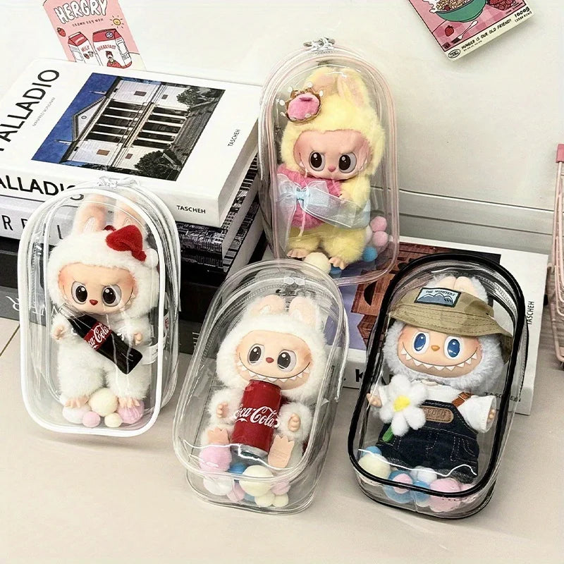 1 Labubu dust cover, PVC transparent portable storage bag for outdoor use, Labubu doll walking bag Qme