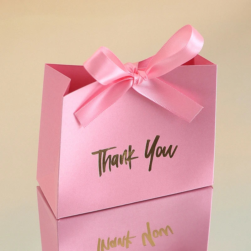 10 Mini Gift Boxes/Gift Bags with Gold Ribbon and Thank You Text Design, Available in Various Colors, Perfect for Wedding Favors, Mother's Day, Father's Day Party Gifts, and Small Gifts, as Well as Birthday, Gender Reveal, Gr Qme 10Pcs Pink Other Other