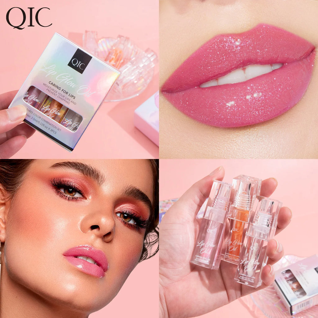 3 pcs Fine Sparkling Lip gloss set - Easy to color, non-stick，non-fading, moisturizing & shiny lip gloss set, a gift for ladies Qme