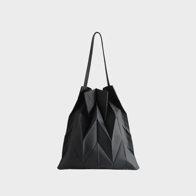 Hevron Pattern Foldable Tote Bag Lightweight Vegan Leather Crossbody Qme black