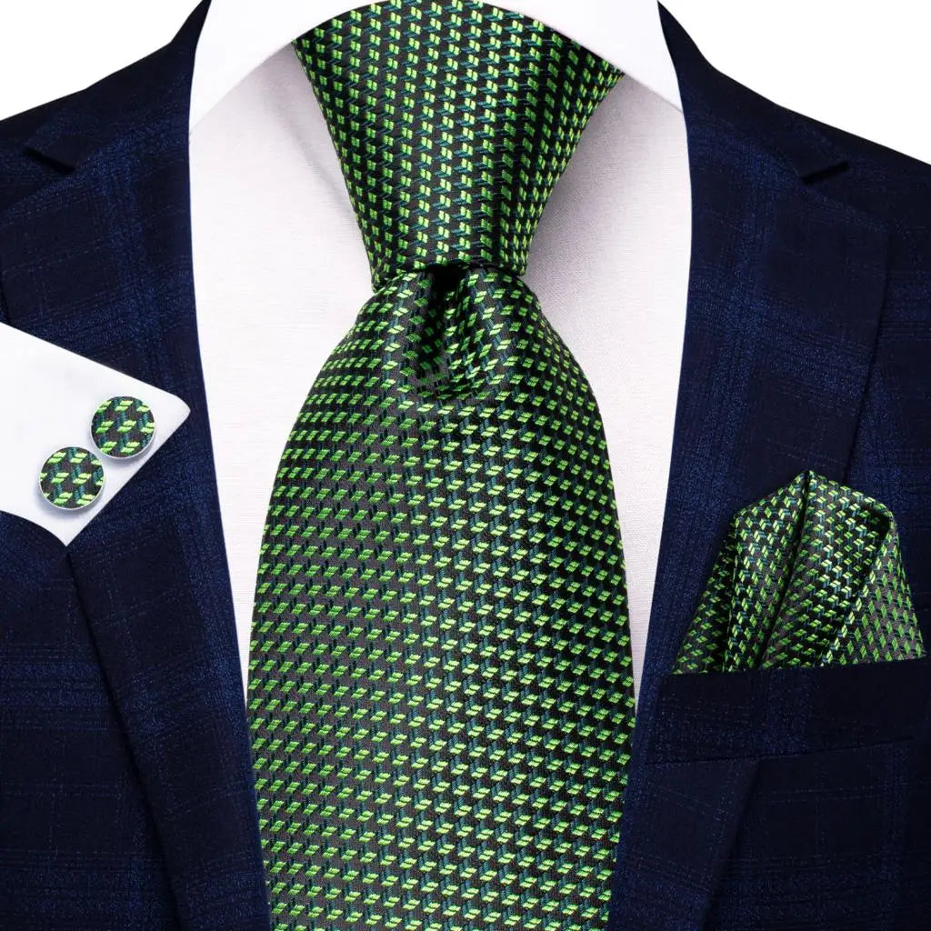 Dark Green Paisley Plaid Tie Men Groom Wedding Sage Mint Necktie Qme SN-3483