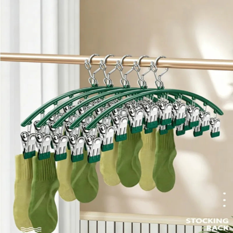 10 Clips Stainless Steel Sock Clip Pace-Saving Arc Sock Drying Rack Windproof Non-slip Clothes Rack Underwear Clip Towel Hanger Qme