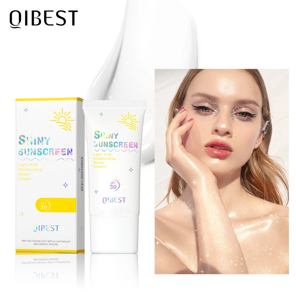 QIBEST 2 In1 Sunscreen Face Lotion UV Protection Highlighting Makeup Sunscreen Shiny Brightening Sun Cream Anti-Aging Skin Care Qme