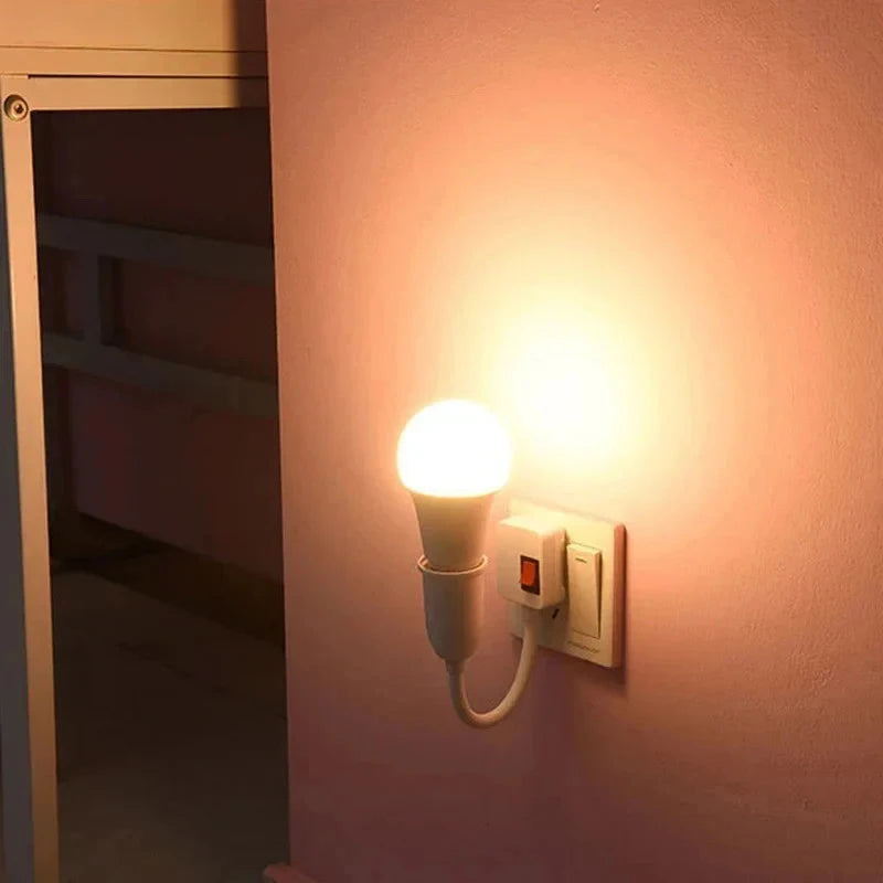 E27 Direct Plug Swivel Head Socket Bulb Holder Switch EU LED Table Qme