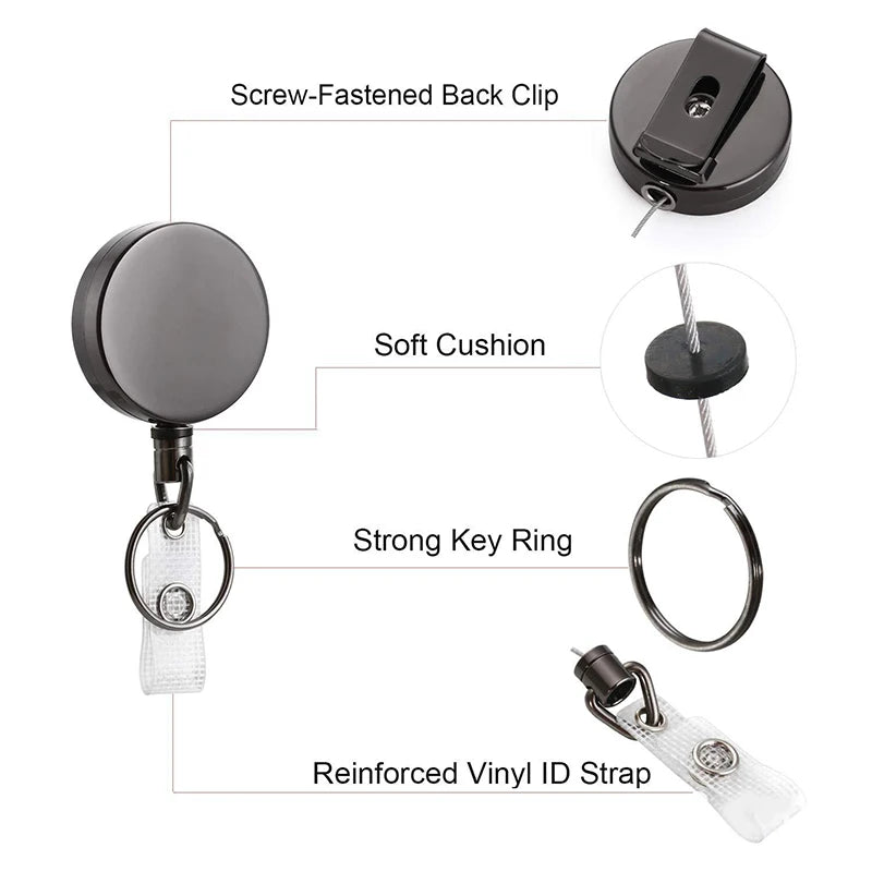 Rope Elastic Key Ring Retractable Metal Wire Keychain Pull Badge Reel Qme