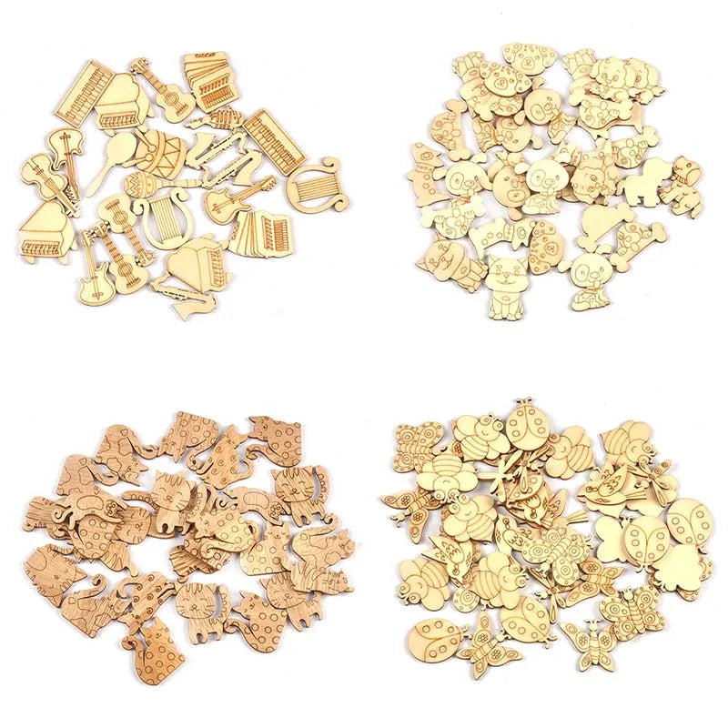 25pcs/lot 2-4cm Cute Mixed Pattern Animal/insect Wooden Decorations For DIY Scrapbook Handmade Supplies Carfts Home Ornament Qme