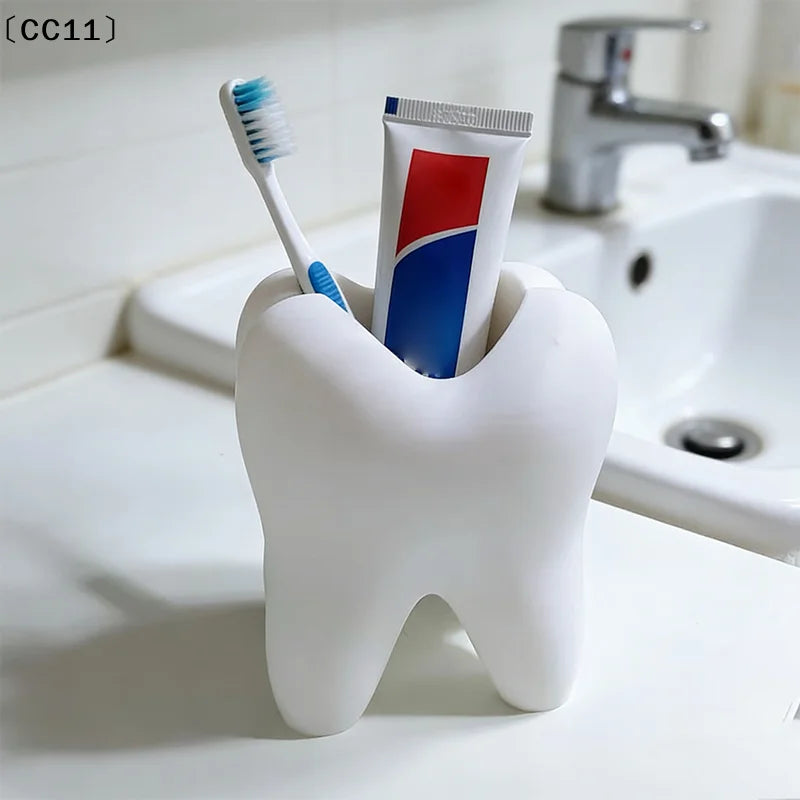 Tooth-shaped Toothbrush Holder Organizer Pen Plastic Makeup Brush Qme