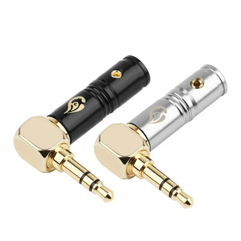 3.5mm Jack Earphone Plug Connectors Right Angle 3 Poles HiFi Headphone 90 Degree Audio Adapter Gold Plated Solder Black Silver Qme