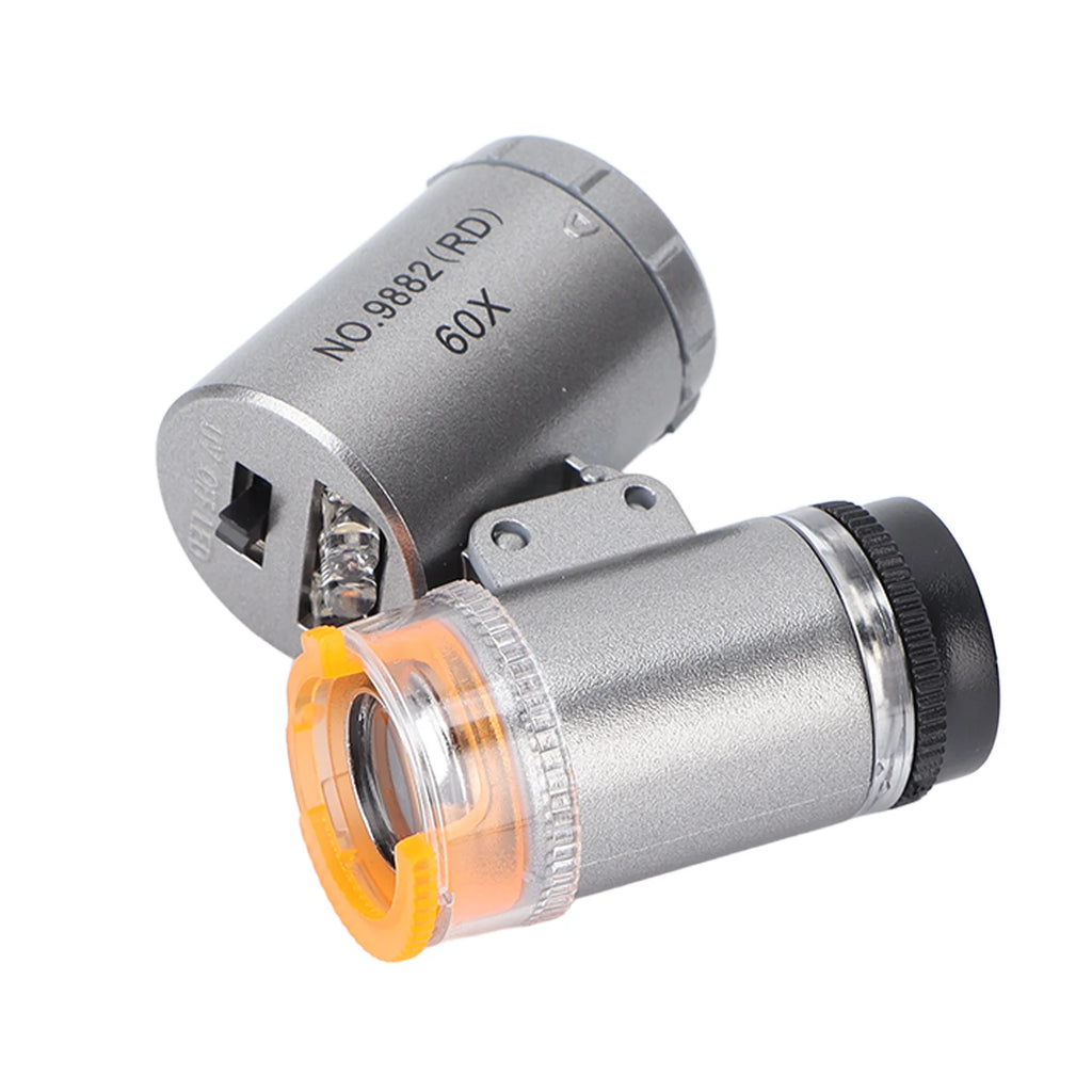 Mini Microscope 2 LED Lights 60X Magnification Widely Used ABS Acrylic Microscope for Antique for Jewelry for Currency Qme
