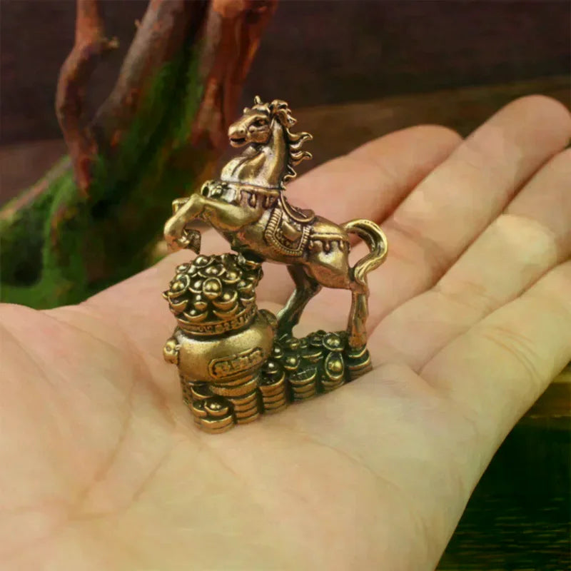 Brass Horse Figurines Chinese New Year Zodiac Horse Ornament Feng Shui Lucky Statue Home Office Desktop Decoration Crafts Qme