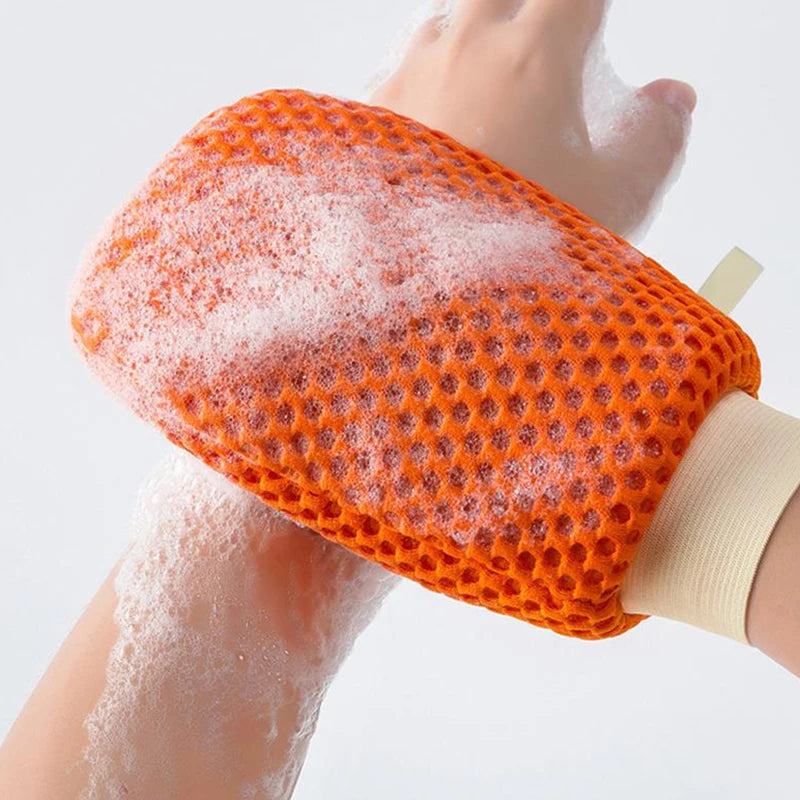2-in-1 Bath Loofah Glove Double-sided Exfoliating Lathering Tool Soap Qme
