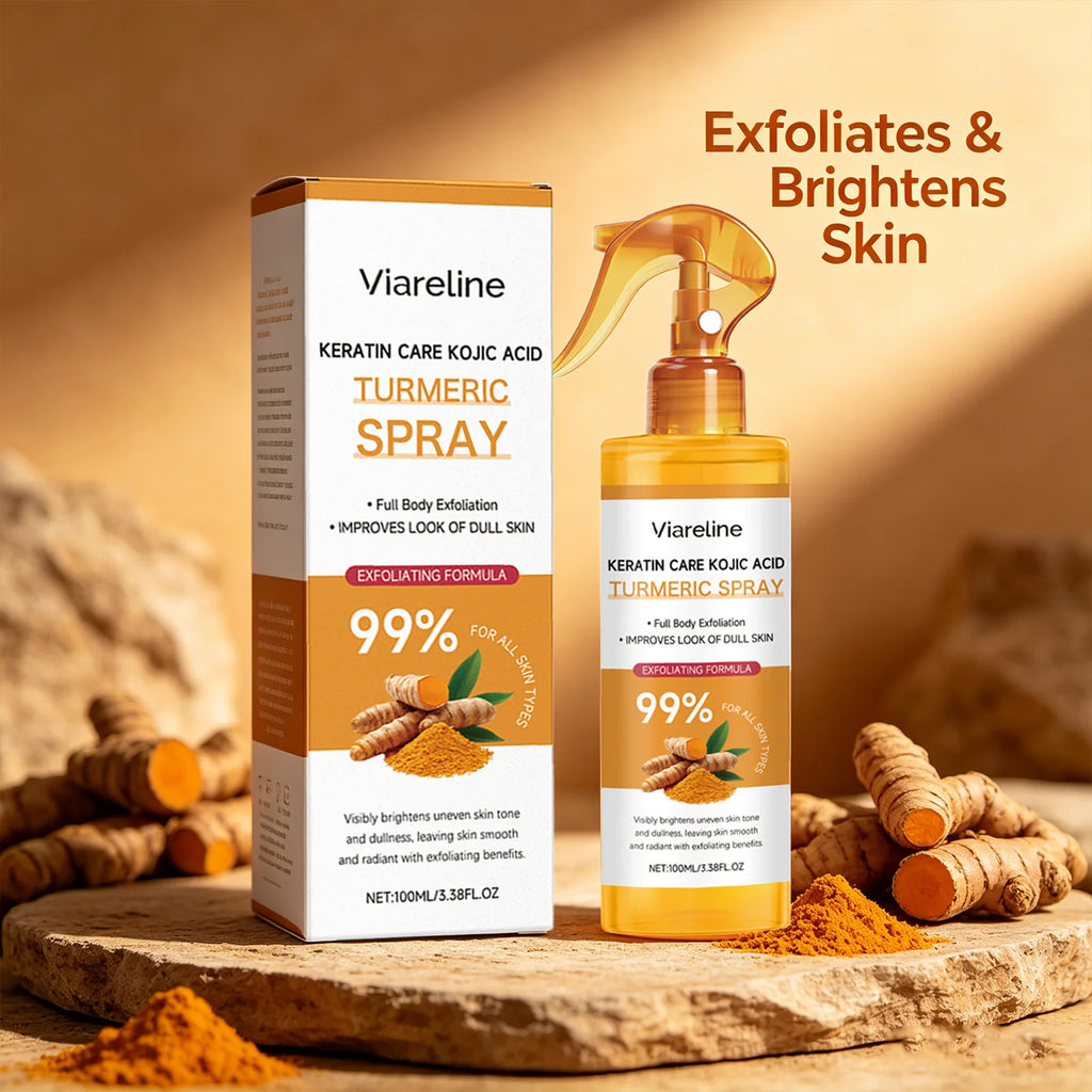 Viareline Kojic Acid Turmeric Spray Remove Dead Skin Brightening Body Exfoliant Uneven Skin Tone Keratin Care Moisturizing Spray Qme