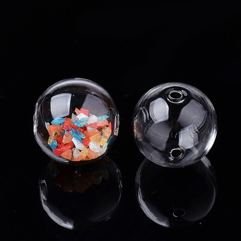 PandaHall 100pcs Handmade Blown Glass Globe Beads, Two Holes Round Clear, 10-60mm Assorted Sizes for DIY Jewelry Making Qme