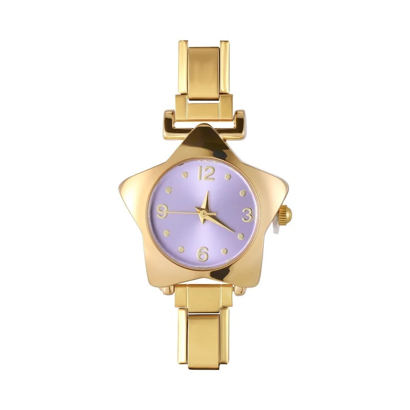 1 Piece Gold Retro Simple Men Women's Watch Stainless Steel Strap Watch Star Dial Casual Fashion Watch Suitable for Daily Wear Qme Style 9