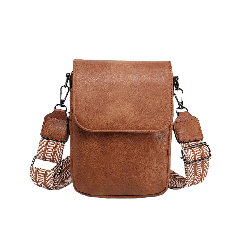 Retro Chic Women's Mini Crossbody Bag Vintage PU Small Square Padded Qme Brown