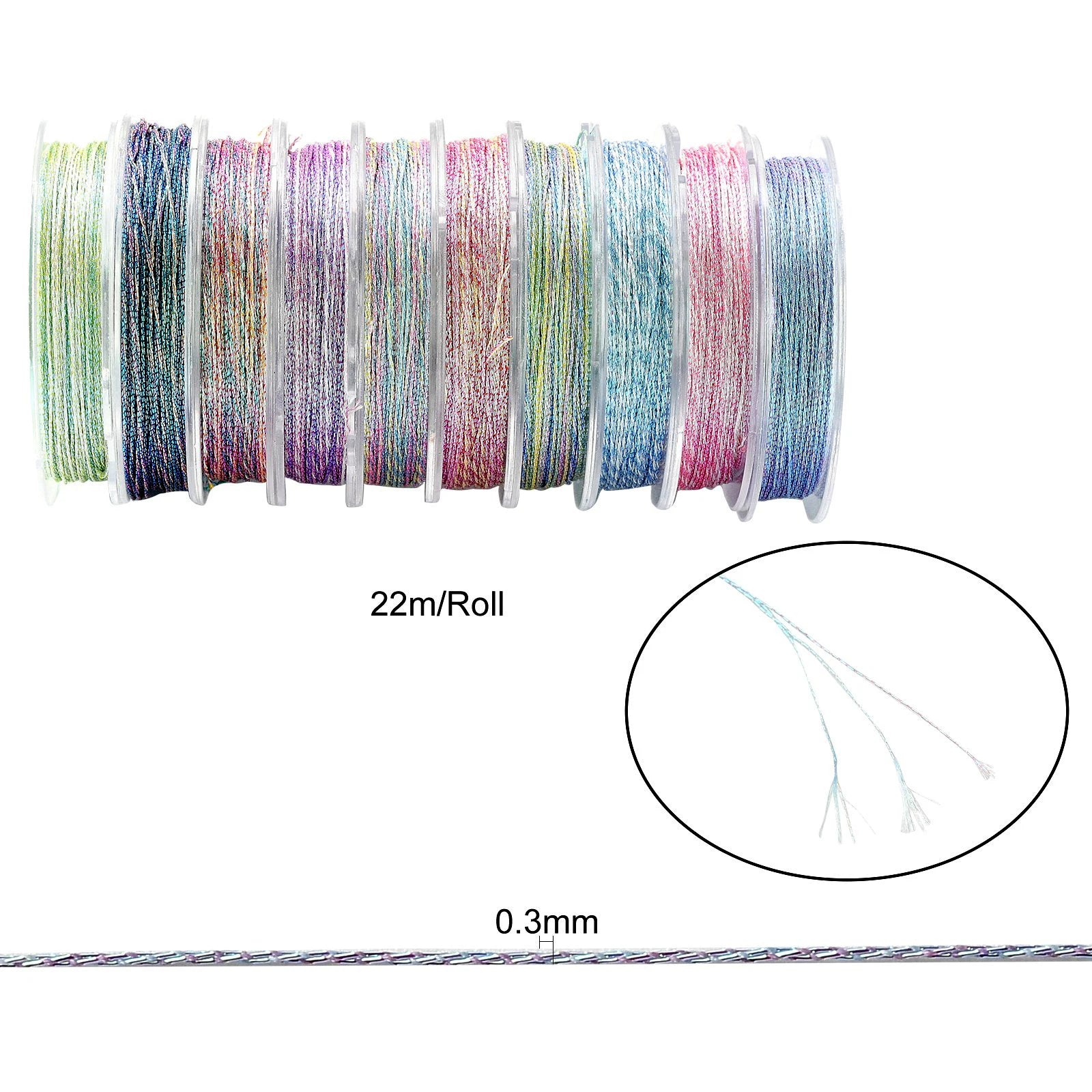 Approx 22m/roll 0.3mm Colorful Metallic Polyester Cord Braided Cords Jewelry Threads for Jewelry Making Knotting Crafts Qme
