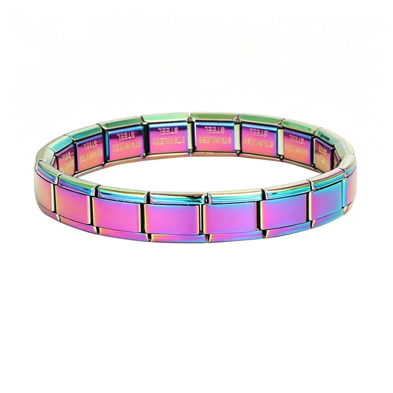 Italian Charms Silver Blue Stainless Steel Elastic Link Bangle Width