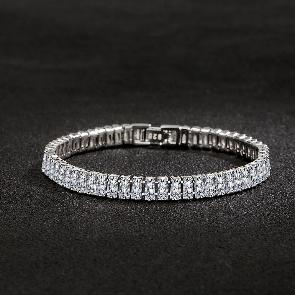 Charms 925 Sterling Silver Bracelet Elegant Zircon Crystal Fine Jewelry for Women Girl Engagement Wedding Party Gift 18CM Qme