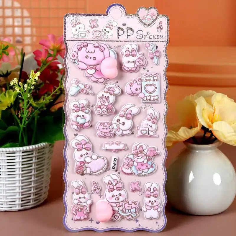 1Pc Cute Soft 3D PP Stress Relief Cartoon Stickers Rabbit Bear Dog Theme For DIY Scrapbook Cup Notebook Decoration Gift Qme P22
