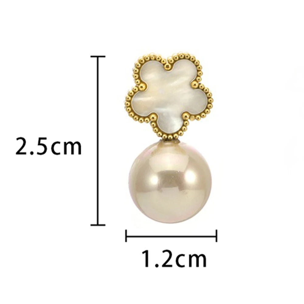 Stainless Steel Plum Blossom Flower Five Leaf Flower Pearl Drop Earrings Fashion for Women Party Jewelry Clover Daily Wear Qme