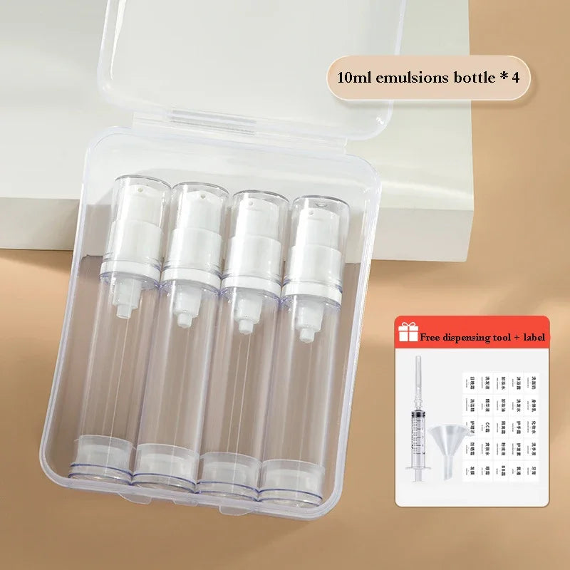 5-15ML Clear Empty Refillable Airless Vacuum Pump Cream Lotion and Spray Portable Bottle Set Sample Packing for Toiletries Qme Plastic 4P10ml Lotion bottle