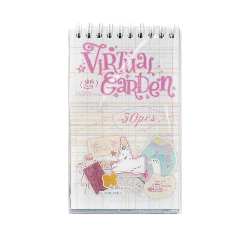 30sheets Kawaii Ins Virtual Garden Series Scene Die Cutting Sticker Book DIY Diary Clipper Book Aesthetics Stationery Stickers Qme