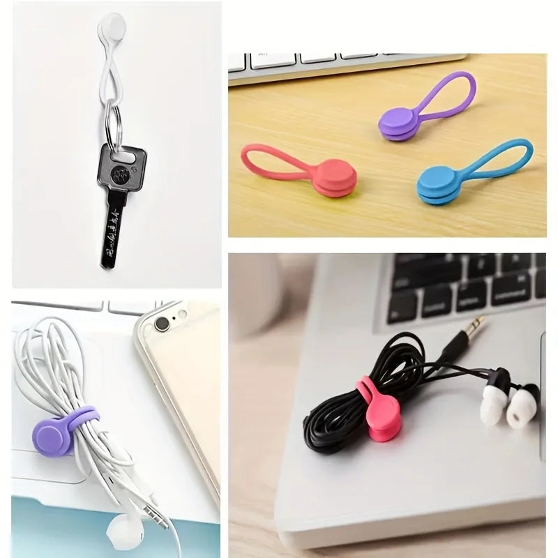 10pcs Magnetic Cable Clip - Black Magnetic Silicone Cable Organizer Cable Ties Reusable Cable Ties for Home, Kitchen, Office Qme