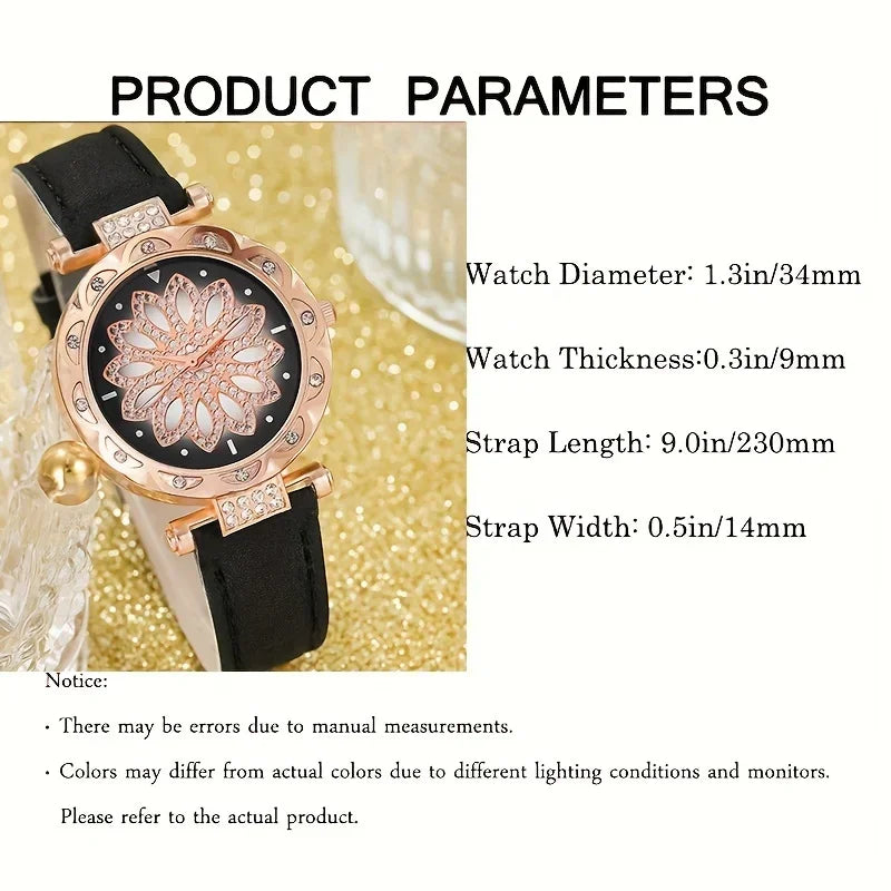 Fashionable and versatile large rhinestone belt women's four piece set quartz wrist watch without gift box Qme