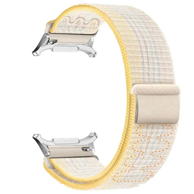 Nylon Solo Loop Strap for Samsung Galaxy Watch 7 Ultra 47mm Braided Band Bracelet for Galaxy 7 Ultra Quick Connector Watchband Qme Beige Yellow-S Galaxy Watch 7 Ultra