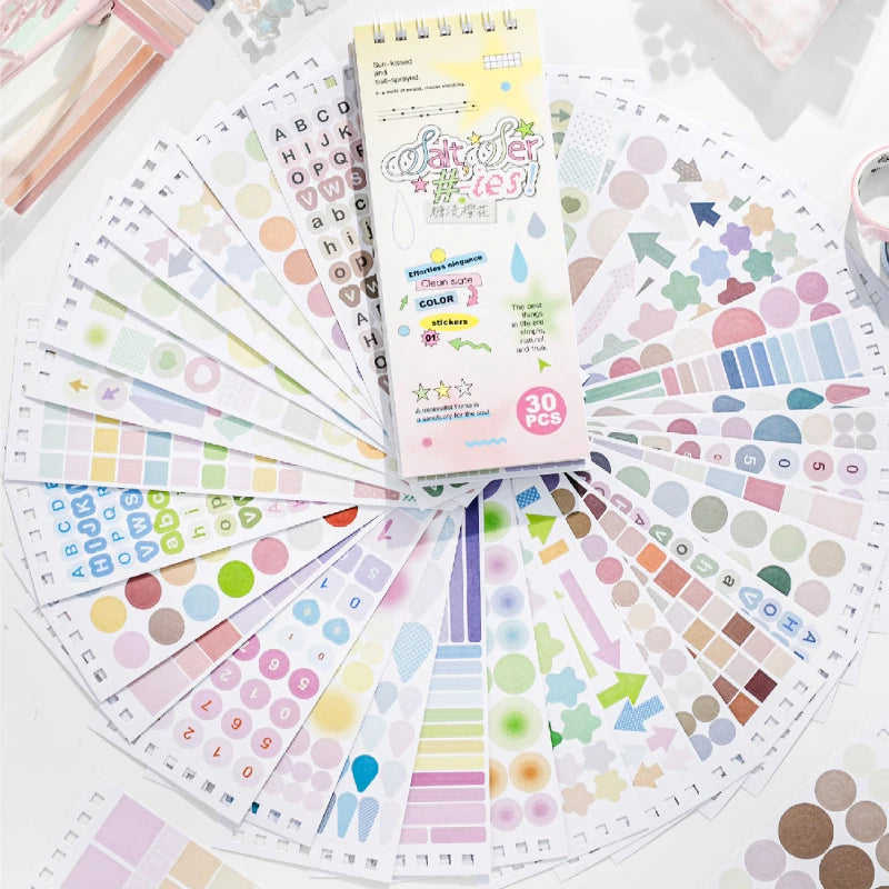 TIANZI 30 Sheets Colorful Dot Die Cut Stickers Book Cartoon Decorative Handmade Scrapbooking Diary Japanese Stationery Supplies Qme 2D