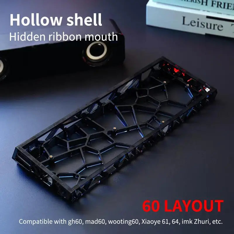 GH60 Clear Acrylic Hollow Shell Custom Keyboard Case DIY Mechanical Qme Black
