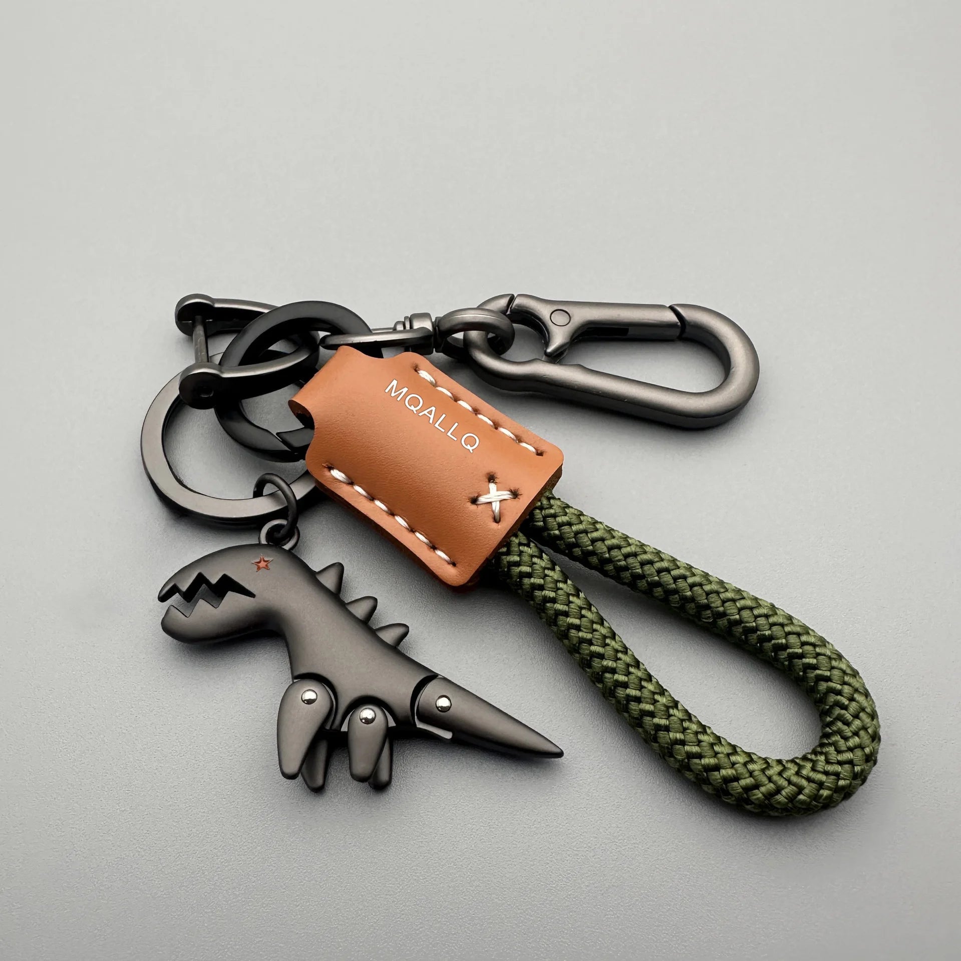 Cute Cartoon Little Dinosaur Keychain Exquisite Leather Rope Car Key Qme B with Green