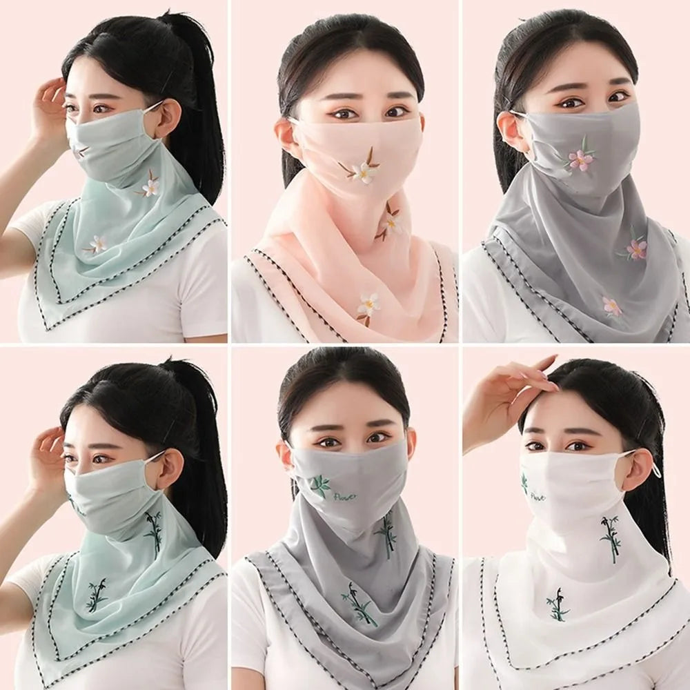Neck Scarf Embroidered Scarf Sun UV Protection Unisex Hiking Fishing Ice Silk Mask Triangular Scarf Face Cover Sunscreen Veil Qme