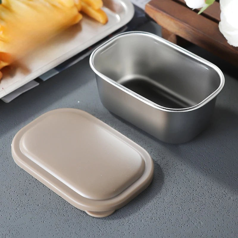 304 Stainless Steel Sauce Cup Sealed Lid Seasoning Box Leak-proof Qme Brown