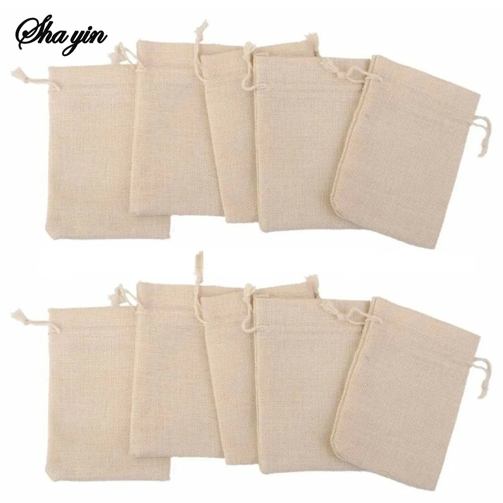 50PCS 13X18/10X15/9X12/7X9CM Drawstring Burlap Bag Jute Gift DIY Wedding Favor Gift Bag For Packaging Candy Chocolate Jewery Qme
