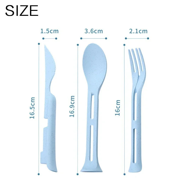3PCS Portable Wheat Straw Cutlery Set Detachable Travel Tableware Dinnerware Set Camping Picnic Spoon Fork Chopsticks Kit Qme