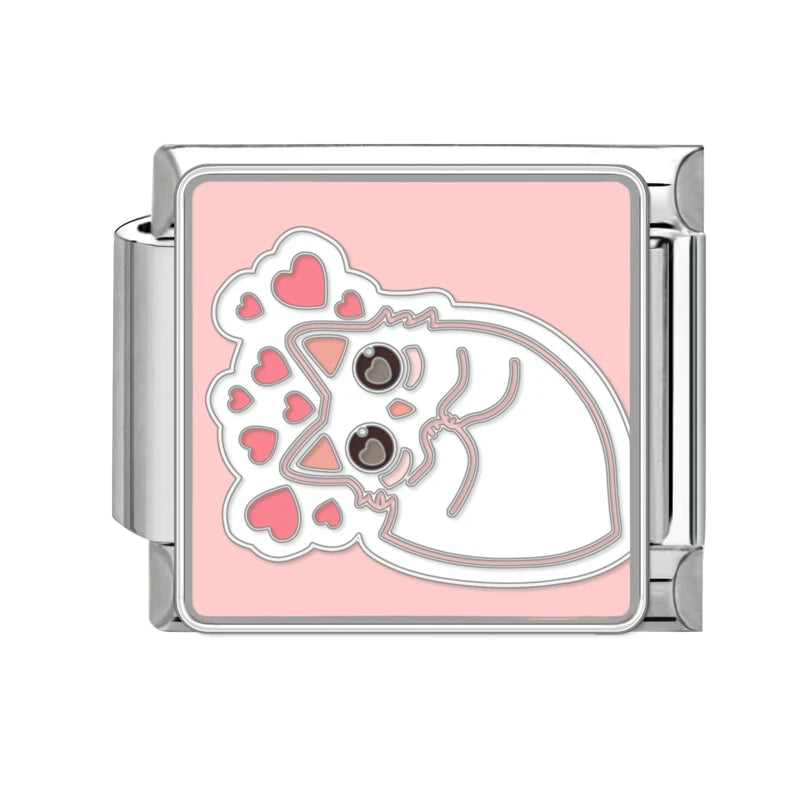 Cute Colored Love Heart Cat Italian Charm Fit Stainless Steel Women