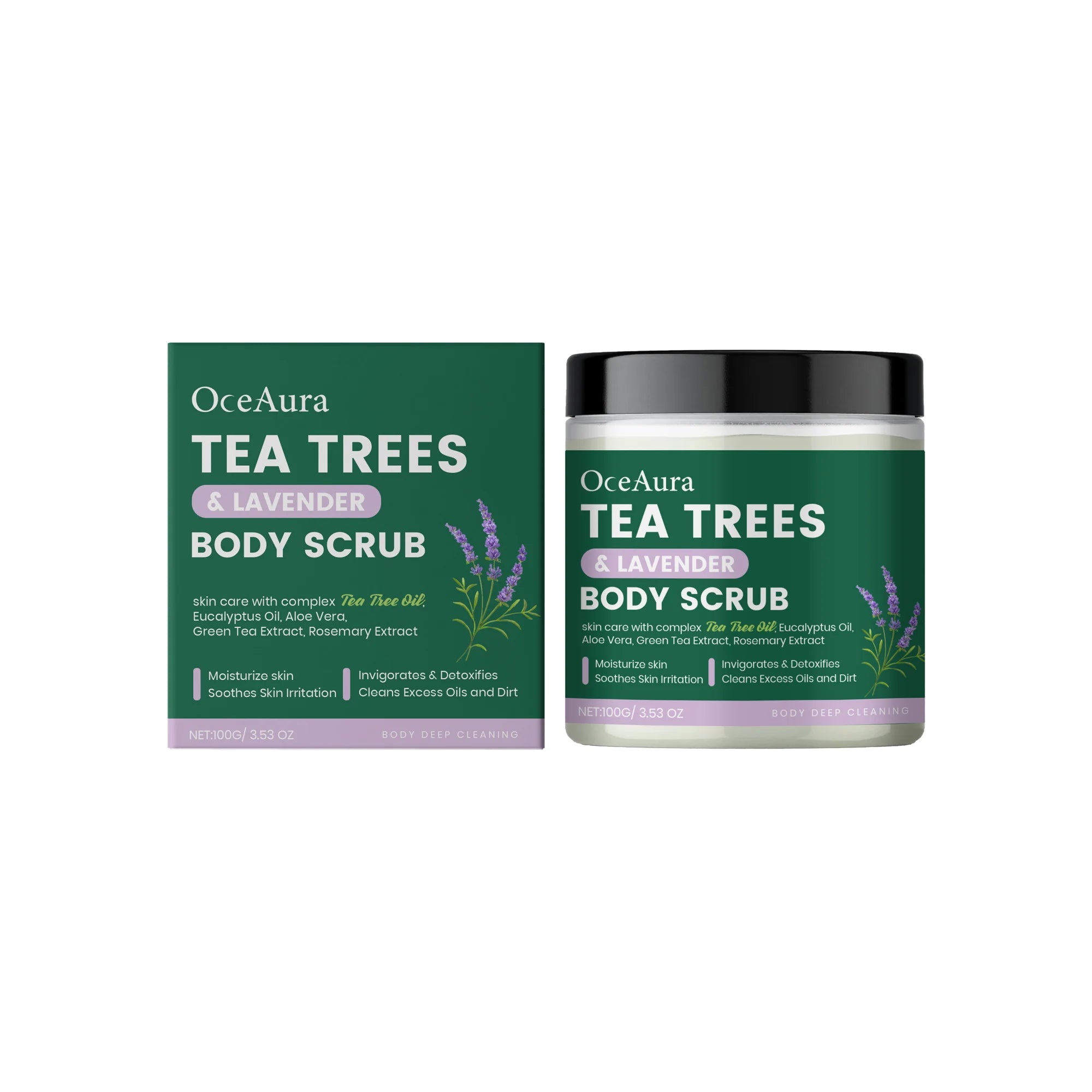OceAura Tea Trees Lavender Body Scrub Gentle Skin Deep Cleansing Exfoliating Soothing Moisturizing Detoxifying Body Care Scrub Qme 100g
