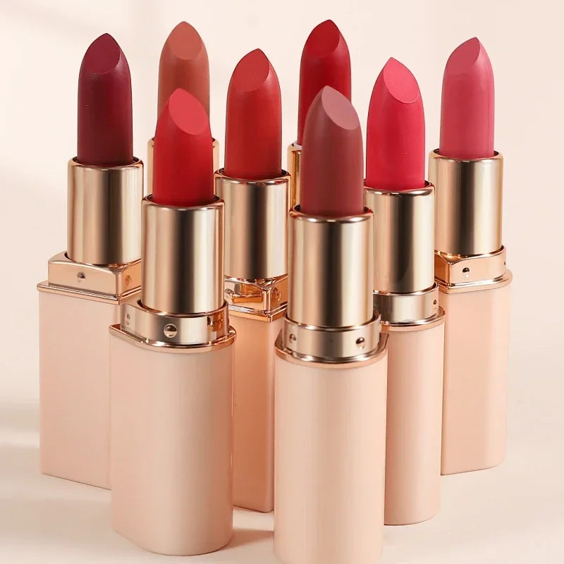 Deep Red Matte Lipstick 8 Colors Waterproof Non-stick Cup Lip Balm Makeup Dark Red Lipsticks Velvet Easy To Color Lips Cosmetics Qme