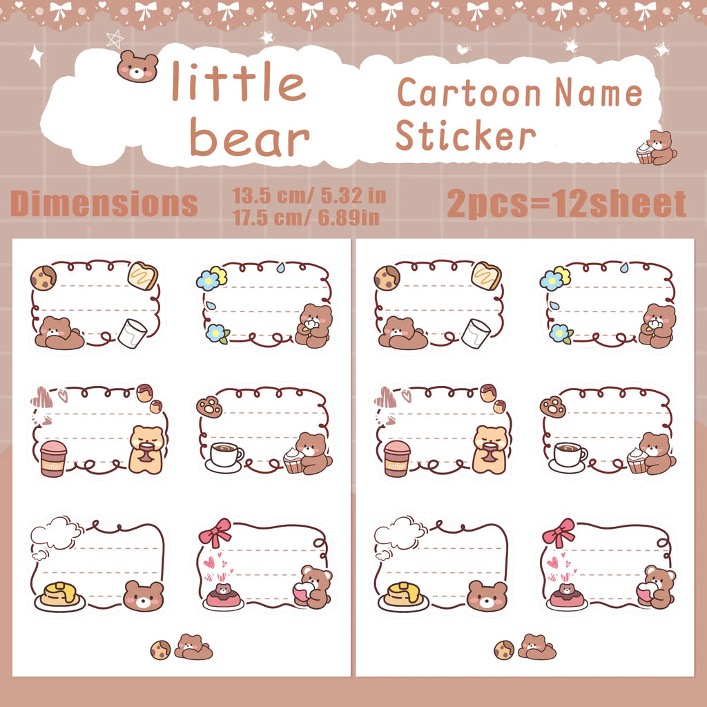Cartoon Name Labels, Adhesive Name Stickers for Kids. Suitable for kindergarten supplies, water cups and books.Cartoon Name Labe Qme Little bear