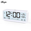 8001-EN Multifunctional Digital Clock LED Brightness Adjustable Temperature Humidity Displaying Alarm Clock with Dual Modes Qme 1PC White