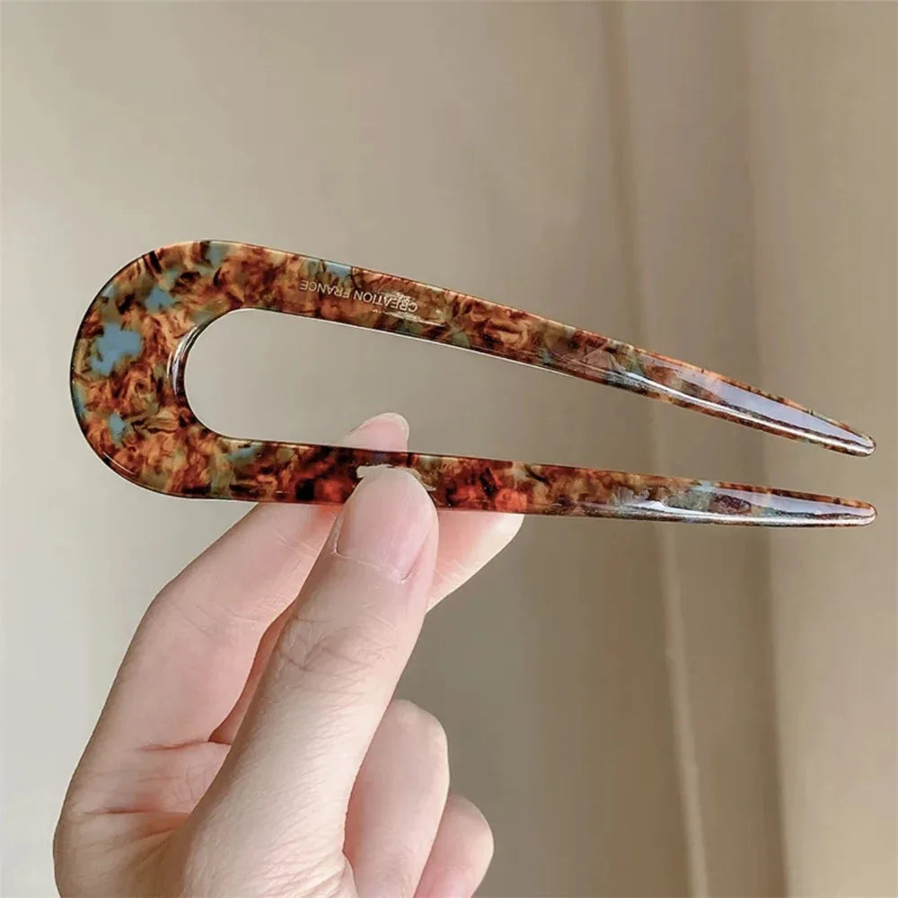 U Shaped Hair Stick Vintage French Hair Pin Women Acetate Hair Accessories DIY Retro Hairstyle Tool New Hair Clips 2025 New Qme type4