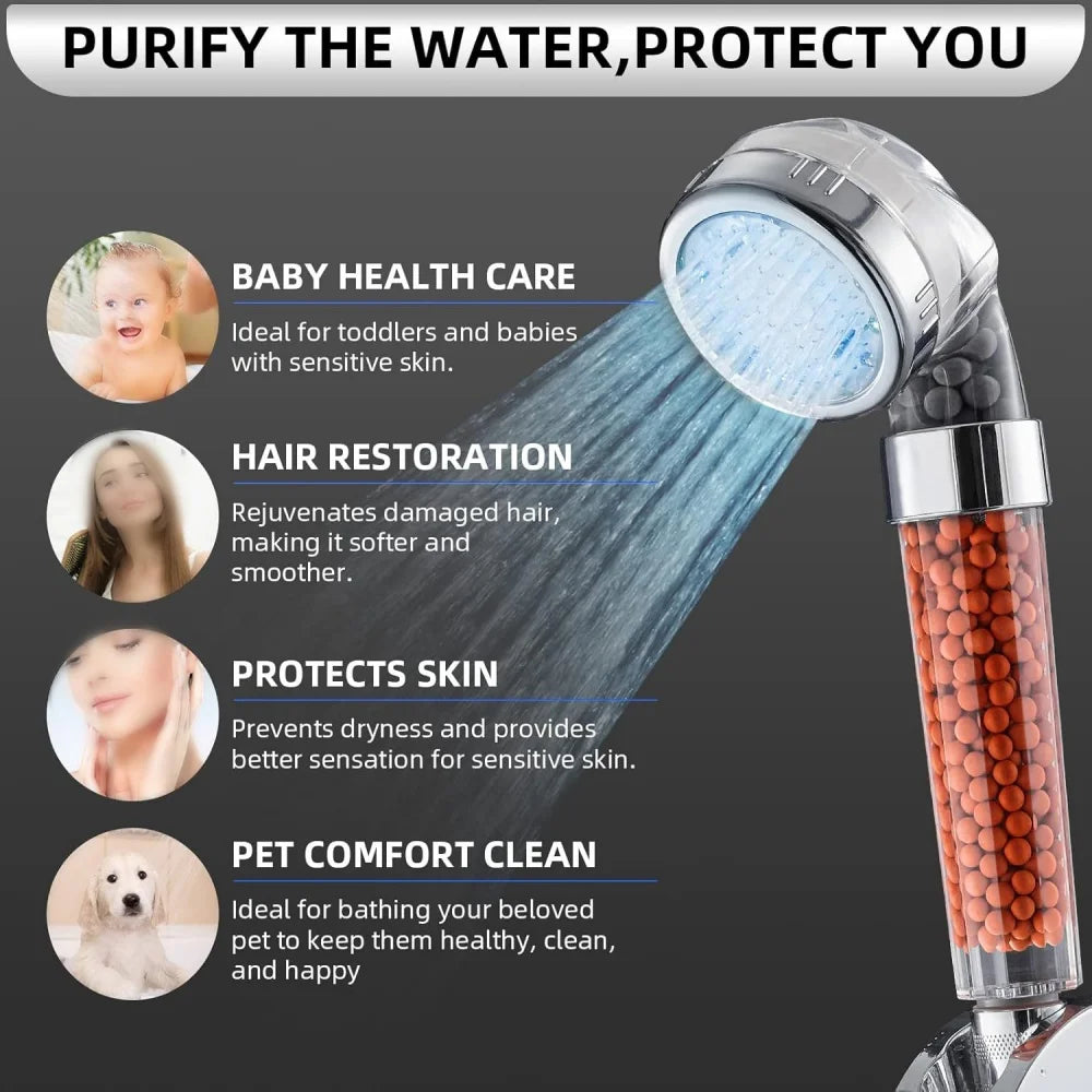 New 3-speed Shower Head High Pressure Negative Ion Water Purification Filtration Hard Water Softening Filter Shower Accessories Qme