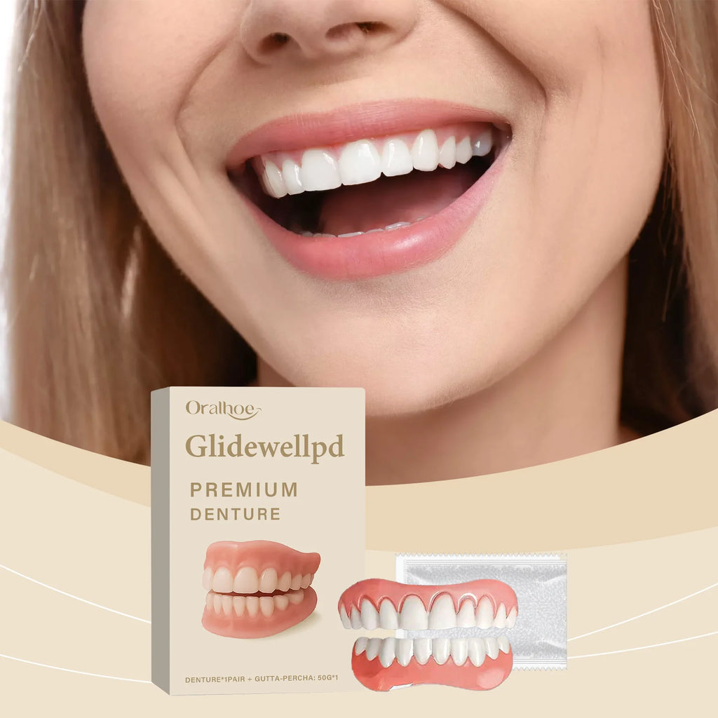 Premium Dentures Full Set Natural Improve Dental Caries Narrowing Tooth Gap Upper and Lower Silicone Teeth Denture Repair Kit Qme