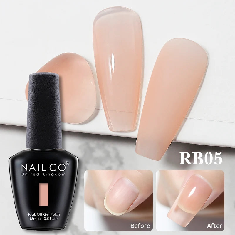 NAILCO Rubber Base Gel Polish Milky Pink Jelly White Beige 6Colors