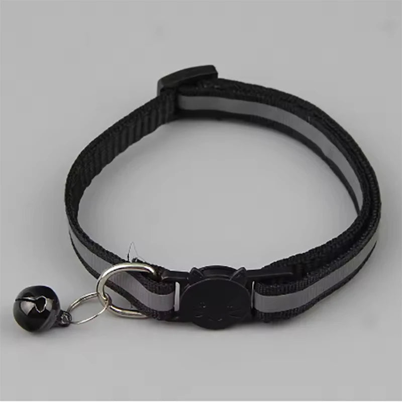 Reflective Split Type Cat Collar Colored Cat Collar Pet Kitten Product Suitable for Cats to Wear When Going Out Qme Black 1pcs
