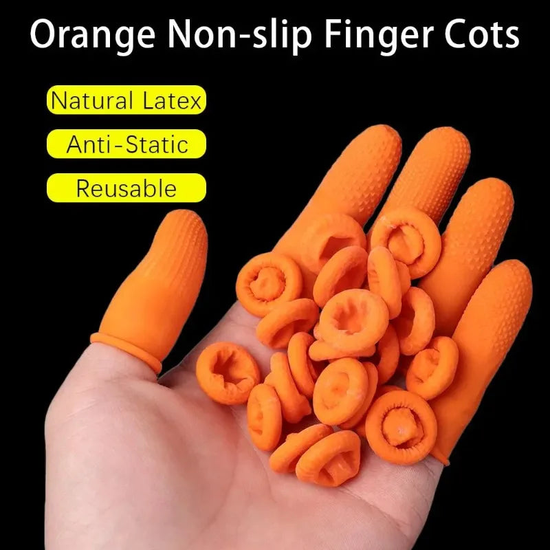 200PCS Reusable Finger Cover Natural Rubber Gloves Non-slip Latex Finger Cots Fingertips Protector Gloves Nail Art Tool Qme
