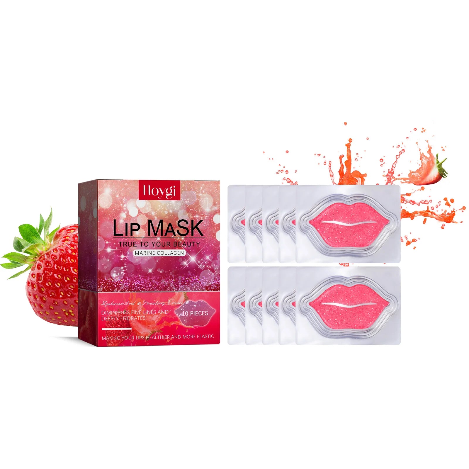 10Pcs Marine Collagen Lip Mask Nourishing Lip Care Moisture Fruits Essence Firming Moisturizing Labial Gel Patch Lips Pad Patche Qme 1 Boxed